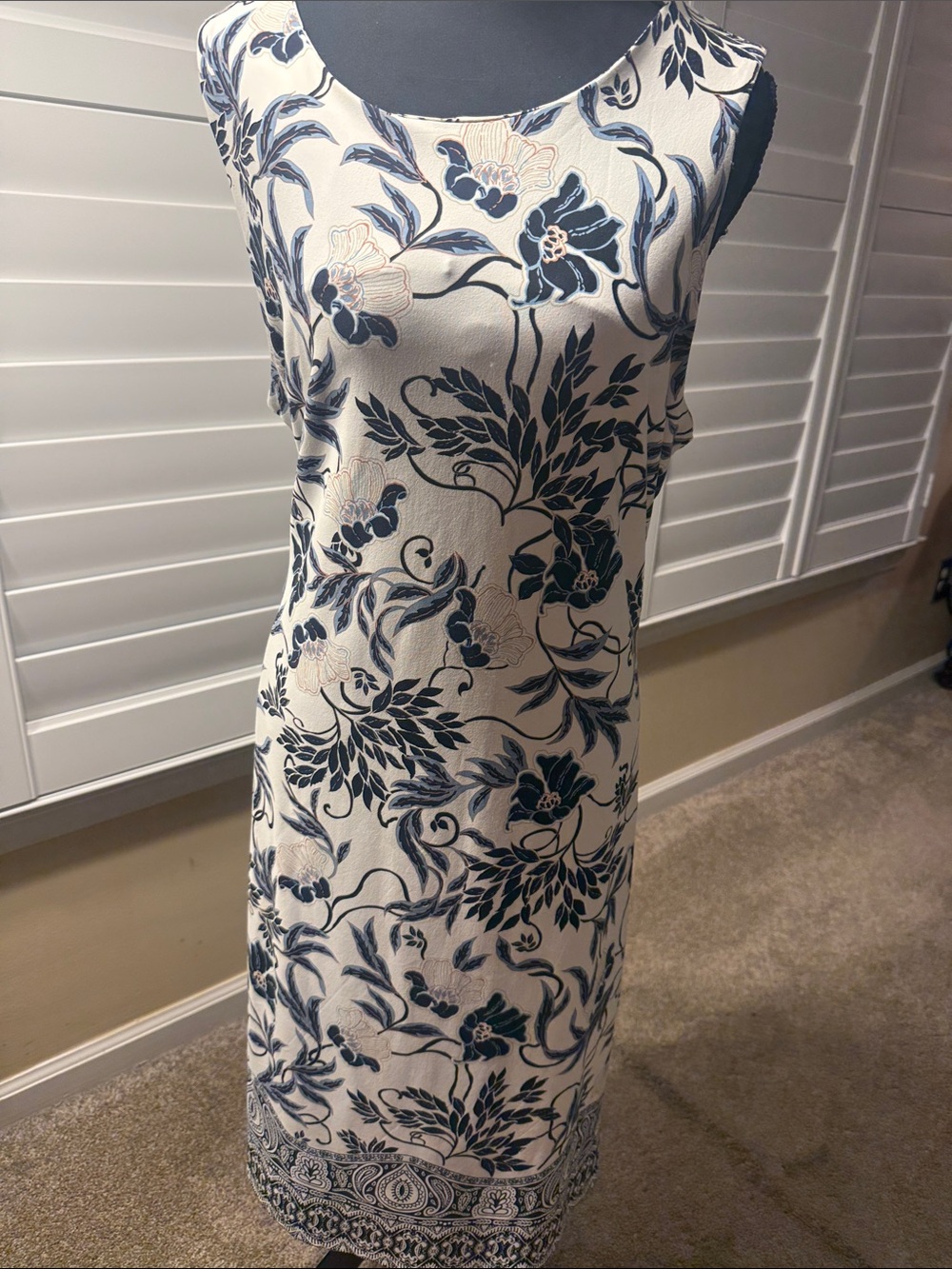 Charter Club White and Navy Floral Midi Dress